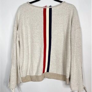 Vintage‎ Havana Women Medium Textured Cream Sweatshirt with Red and Blue Stripes